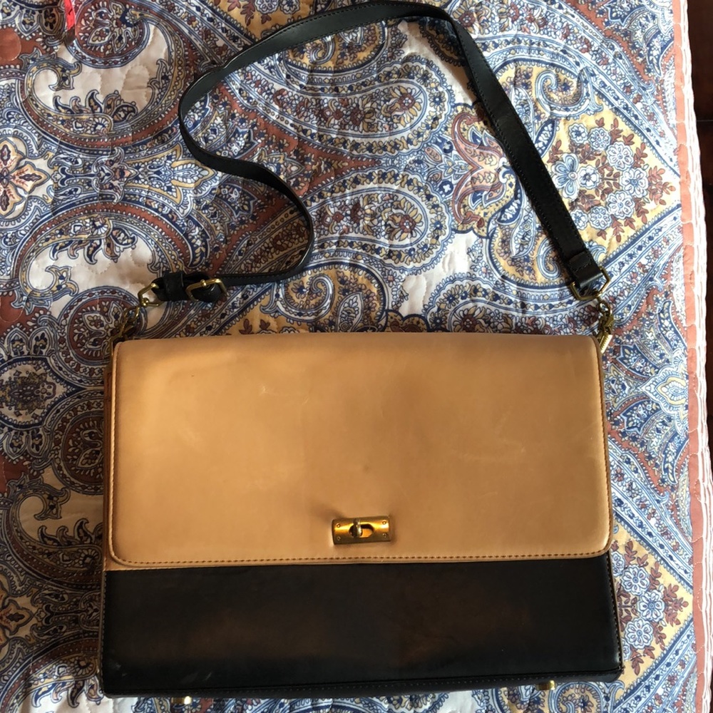 J. Crew bicolor large leather satchel briefcase